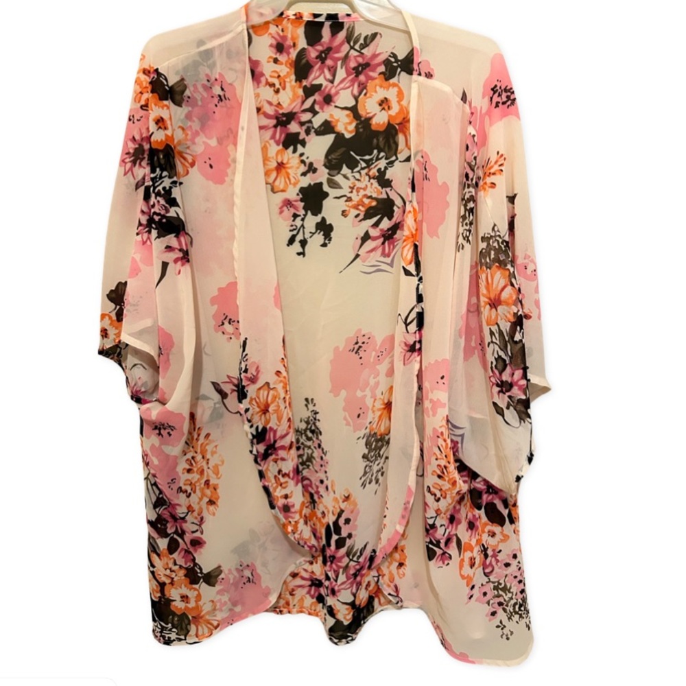 Shein Floral Print Batwing Kimono Cardigan, XL